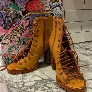 Free people, Jeffrey Campbell Open-Toe Lace-Up Heel Booties 10, British Tan NIB
